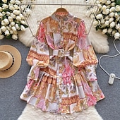 ieftine Rochii Boho-An Nou Pentru femei Mărime EU / US Rochie Mini Rochie Boho Rochie de primăvară Epocă Episcop Petrecere Dată Potrivire Formă Floral Manșon Lung Stil Nautic Galben Primăvară