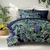 baratos 100% algodão-conjunto de capa de edredom botânica profunda - inclui capa de edredom e fronhas - design rico inspirado em plantas - tecido macio e confortável - perfeito para decoração elegante de quarto