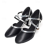 preiswerte Lateinamerikanische Schuhe-schwarze und goldene Tanzschuhe mit gekreuzten Riemchen und niedrigem Absatz für Damen – bequeme Standard- und lateinamerikanische Tanzbekleidung