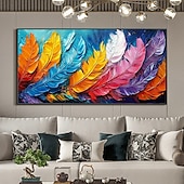 cheap Landscape Paintings-Handmade Original Coloured Feathers Oil Painting On Canvas Abstract Colourful Wings Wall Art for Home Decor With Stretched Frame Without Inner Frame Painting