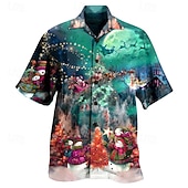 abordables Atuendo para escena navideña-Camisas navideñas con estampado de escena navideña para hombre, camisas con gráfico de Papá Noel, camisas casuales de calle, manga corta, 3D, con botones, ropa de moda
