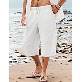 baratos Feriado-Homens Calção Shorts de linho Shorts de verão Shorts de praia Calças Capri Bolsos Com Cordão Cintura elástica Tecido Conforto Respirável Comprimento da panturrilha Ao ar livre Diário Praia Havaiana