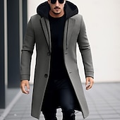 billiga Trenchcoat för män-Herr Vinterkappa Yllekappa Rock Trenchcoat Utomhus Dagliga kläder Höst vinter Polyester Vindtät jacka Ytterkläder Kläder Mode Streetwear Slät Huva Enkelknäppt med Ett Knapphål