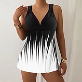 abordables Maillots une pièce et tankinis-Femme Tankini Maillot De Bain Deux Pièces V Profond Maillots de Bain Maillots de Bain Blanche Bleu Respirable Séchage rapide Poids Léger Sans Manches - Natation Surf Plage Eté Printemps