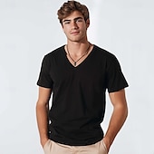 billiga Herrarnas Elite T-shirts och linnen-Herr T-shirt T-tröja Kort ärm V-hals Sommar Slät Mode Designer Klassisk Semester Gata Utekväll Svart Vit Blå Topp t-shirt för män