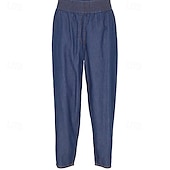 economico Pantaloni a gamba dritta-Per donna Jeans Pantaloni di lino Pantaloni Leggero Informale Lunghezza intera A vita medio-alta Liscio Tasche Traspirabilità Comodo Anelastico Interni Casual / quotidiano Blu cielo chiaro Blu marina