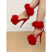 cheap Semi-Formal-Pink Fluffy Platform Sandals with High Heels –Stylish Women&#039;s Shoes for Festive Occasions and Wedding