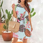 cheap Casual Floral Dresses-Women&#039;s Mini Dress Casual Dress A Line Dress Floral Dress Summer Dress Hawaiian Stylish Casual Vacation Daily Date Regular Fit Floral Short Sleeve V Neck Pink Red Blue Green Summer