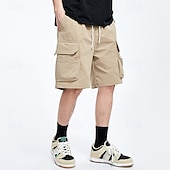 economico Classico-Per uomo Pantaloncini modello cargo Pantaloncini A cordoncino Vita elastica Multi tasca Liscio Indossabile Breve Esterno Giornaliero Campeggio e hiking Di tendenza Classico Nero Cachi
