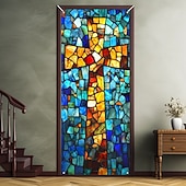 billige Dørdeksler-Dørdekorasjoner Dørtrekk Kors Blekktglass Effekt Dørvev Dørgardin Dekorasjon Bakgrunn Innendørs/Utendørs Dørbanner Framdør Gårdsdrift