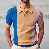 cheap Men&#039;s Printed Polo-Men&#039;s Button Up Polos Golf Shirt Casual Sports Lapel Short Sleeve Fashion Basic Color Block Patchwork Buttons Summer Apricot Button Up Polos