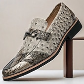 levne Poloformální-pánské hnědé mokasíny z umělého semiše se pštrosím vzorem – stylové slip-on boty pro formální i běžné příležitosti
