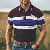 cheap Men&#039;s Rugby Polo-Men&#039;s Horse Striped Rugby Polo Short Sleeve Polo Shirts Collared Shirts Casual School Outdoor Sports Daily Wear 3D Print Summer Red Brown Green