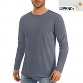 olcso alap pólók-Férfi Póló Napvédő pólók Hosszú ujj Terített nyak Nyár Tavasz &amp; Ősz Tömör szín Aktív Crewneck Szabadtéri Hétköznapi Sportruházat Stétszürke Haditengerészet Fekete Férfi felső póló