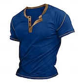 preiswerte Lässiges Henley-T-Shirt-Herren Henley Shirt T-Shirt Kurze Ärmel Glatt Raglanärmel Modisch Designer Basic Knopf hoch Henley Urlaub Strasse Ausgehen Sommer Dunkel Braun Marineblau Königliches Blau Henley T-Shirt