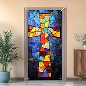 billige Dørdeksler-Dørdekorasjoner Dørtrekk Kors Blekktglass Effekt Dørvev Dørgardin Dekorasjon Bakgrunn Innendørs/Utendørs Dørbanner Framdør Gårdsdrift