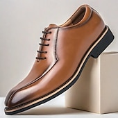 abordables Officiel-chaussures habillées à lacets en similicuir marron classiques pour hommes – chaussures formelles élégantes pour les affaires et les occasions spéciales