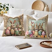 cheap Holiday Cushion Cover-Easter Decorative Toss Pillows Cover 1PC Bunny Eggs Soft Square Couch Cushion Case Pillowcase for Bedroom Livingroom Sofa Chair