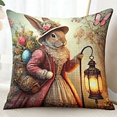 voordelige Vakantie kussensloop-Vintage Paas Decoratieve Toss Kussens Cover 1PC Konijn Zacht Vierkant Bankkussenhoes Kussenhoes voor Slaapkamer Woonkamer Sofa Stoel