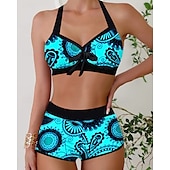 abordables Maillots une pièce et tankinis-Femme Tankini Maillot De Bain Deux Pièces Dos Nu Col en V Maillots de Bain Maillots de Bain Bleu Vert Respirable Séchage rapide Poids Léger Sans Manches - Natation Surf Plage Eté Printemps