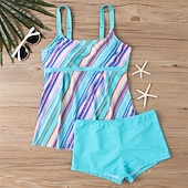 billiga Surfing Tankinis och Bikinis-Dam Tankini Tvådelad baddräkt Badkläder Blommig Badkläder Svart Blå Andningsfunktion Snabb tork Lättvikt Ärmlös - Simmning Surfing Strand Sommar Vår Plusstorlekar