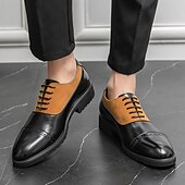 abordables Officiel-chaussures richelieu en similicuir noir et beige pour hommes – chaussures habillées à lacets élégantes avec semelle confortable pour les occasions professionnelles et décontractées