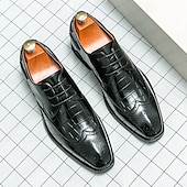 Недорогие Формальный-мужские коричневые оксфорды из искусственной кожи с крокодиловым узором и деталями в стиле броги – элегантные туфли для официальных мероприятий и офиса