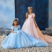 levne Dívčí květinové šaty-Šaty pro květinovou družičku Dívčí Formální šaty Šaty na párty Svatební Párty Princeznovské Sladký Vánoce Karneval Nabírané šaty Pevná barva Bez ramínek Tričkový Světlá růžová Nebeská modř 4 roky +