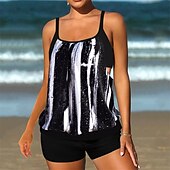 billiga One Pieces &amp; Tankinis-Dam Tankini Tvådelad baddräkt Brottarrygg Badkläder Blommig Badkläder Svart Blå Andningsfunktion Snabb tork Lättvikt Ärmlös - Simmning Surfing Strand Sommar Vår