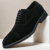 abordables Formal-Zapatos oxford de gamuza marrón para hombre: zapatos de vestir clásicos con cordones para ocasiones formales y de negocios, calzado cómodo y elegante