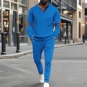 cheap Basic Tracksuits-Men&#039;s Sweatshirt Tracksuit Sweatsuit Black White Blue Khaki Gray Standing Collar Color Block 2 Piece Sports &amp; Outdoor Daily Holiday Polyester Streetwear Basic Casual Spring &amp;  Fall Clothing Apparel