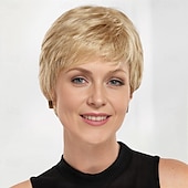 baratos peruca mais velha-Casey Whisperlite wig curto ultra-chic peruca pixie com camadas retas / tons multi-tonais de loiro prateado marrom e vermelho