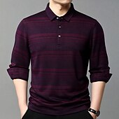 cheap Men&#039;s Elite Polo-Men&#039;s Wool Lyocell Blend Business Casual Classic Long Sleeve Vintage Fashion Striped Buttons Spring Fall Dark Red Dark Green