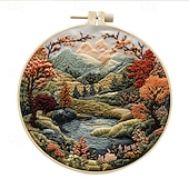 cheap Sewing &amp; Knitting &amp; Crochet-Embroidery Kit for Beginners,Cross Stitch Needlepoint Kits for Adults Starter Easy Snowy Mountain Pattern Fabric Hand Crafts,Hoops,Needle,Women DIY Hanging Plants,Sewing Hobby