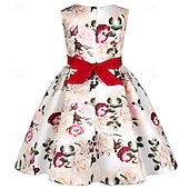 preiswerte Partykleider-kinderkleidung Mädchen Party Kleid Blumen Ärmellos Leistung Geburtstag Krawattenknoten Schön Süß Baumwolle Knielang abendkleider Schaukelkleid A Linie Kleid Sommer 4 Jahre + Rosa Rote Rosenrot