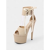 economico Festa-sandali con plateau in vernice nera con cinturini alla caviglia con lacci – scarpe sexy con tacco alto da donna per club e ballo
