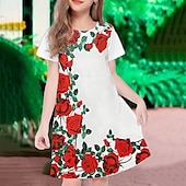 abordables Vestido de flores 3D-Semana Santa Girls &#039; 3D Floral Graphic Vestido Manga Corta Verano Primavera Vacaciones Diario Festivos Princesa Hermosa Dulce Niños 4-12 años Vestido informal Hasta la Rodilla Ajuste regular