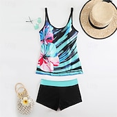 abordables Maillots une pièce et tankinis-Femme Tankini Maillot De Bain Deux Pièces Maillots de Bain Maillots de Bain Jaune Bleu Respirable Séchage rapide Poids Léger Sans Manches - Natation Surf Plage Eté Printemps Grande Taille