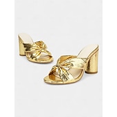 preiswerte Halbformell-Damen Metallic-Pantoletten in Pink mit Schleifendesign – glamouröse High Heels für Bräute