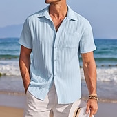 economico camicie casual da uomo-Per uomo Camicia Camicia estiva Maglietta informale Camicia con bottoni Bianco Blu Manica corta Liscio Colletto Da mare Giornaliero Abbigliamento Di tendenza Informale Comodo