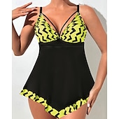 abordables Maillots une pièce et tankinis-Femme Tankini Maillot De Bain Deux Pièces Col en V Maillots de Bain Maillots de Bain Noir / Blanc Blanche Respirable Séchage rapide Poids Léger Sans Manches - Natation Surf Plage Eté Printemps Grande
