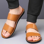 billige Utendørs sandaler-solbrune lysesandaler i kunstskinn for menn – minimalistisk design med dobbel stropp, lett og behagelig sommersko for strand- og fritidsklær