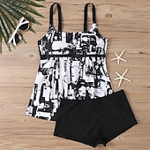 billiga Surfing Tankinis och Bikinis-Dam Tankini Tvådelad baddräkt Badkläder Blommig Badkläder Svart Blå Andningsfunktion Snabb tork Lättvikt Ärmlös - Simmning Surfing Strand Sommar Vår Plusstorlekar