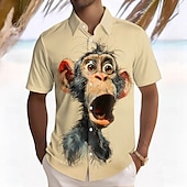 voordelige Dierenprint-Voor heren Aap Overhemd Overhemd met knopen Korte mouw Grappig Zomer Lente Strijkijzer Dichtknopen Beige
