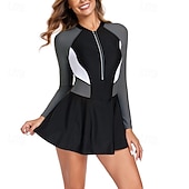 billige Utslett vakter-Dame Rash-guard One-Piece Badetøy UV Solbeskyttelse Lettvekt Langermet Kroppsdrakt Badedrakt Forside Glidelås Svømming Surfing Strand Vannsport Lapper Sommer Vår Høst