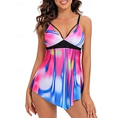 abordables Maillots une pièce et tankinis-Femme Tankini Maillot De Bain Deux Pièces Col en V Maillots de Bain Maillots de Bain Noir / Blanc Blanche Respirable Séchage rapide Poids Léger Sans Manches - Natation Surf Plage Eté Printemps Grande