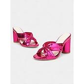 preiswerte Halbformell-Damen Metallic-Pantoletten in Pink mit Schleifendesign – glamouröse High Heels für Bräute