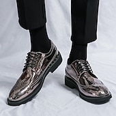 economico Formale-scarpe brogue da uomo in finta pelle verniciata color oro - design classico con lacci a punta per eventi formali, feste e matrimoni