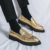 levne Poloformální-pánské zlaté metalické mokasíny s dvojitou přezkou a robustní podrážkou - stylové společenské boty pro formální i neformální příležitosti