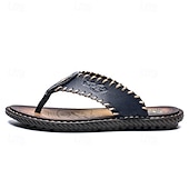 abordables Sandalias de vestir-Chanclas vintage de piel sintética marrón para hombre: sandalias de verano con punta abierta hechas a mano con suela antideslizante para playa, viajes y uso informal